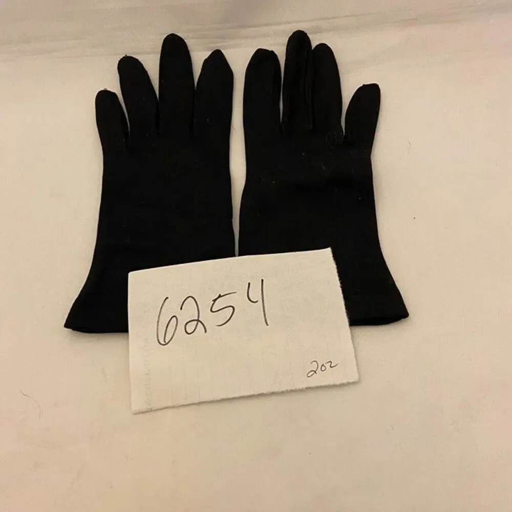 #6254 Vintage Womens Black Nylon Dress Gloves with Button closure Size M